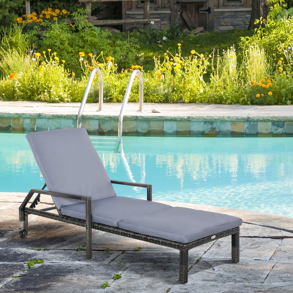 Premium Grey Rattan Sun Lounger | Adjustable Backrest & Wheels | Outdoor Garden Furniture - SGP Garden Ltd