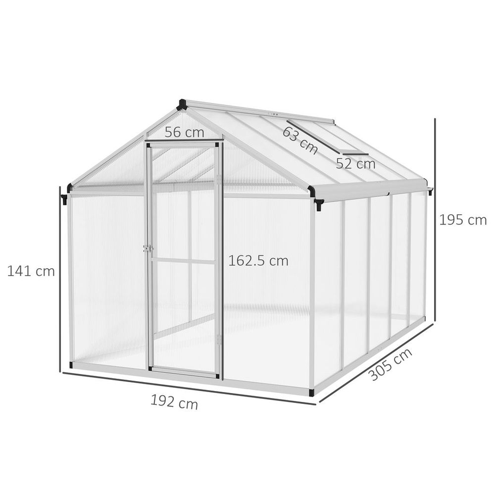 Premium Outsunny 10x6ft Aluminium Greenhouse with Door, Window & Galvanised Base - High-Quality PC Panel - SGP Garden Ltd