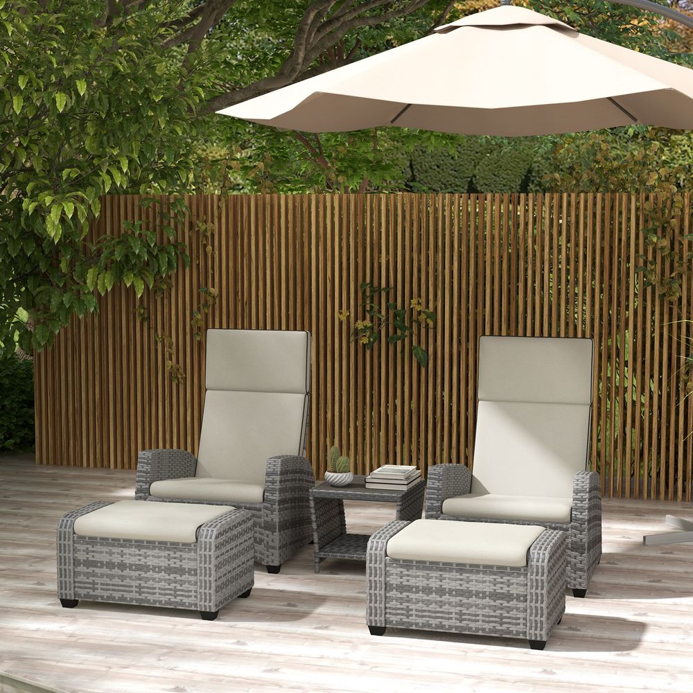 Premium 5 PC Rattan Garden Furniture Set - Reclining Chairs, Table - High-Quality PE Rattan - All-Weather Patio Collection