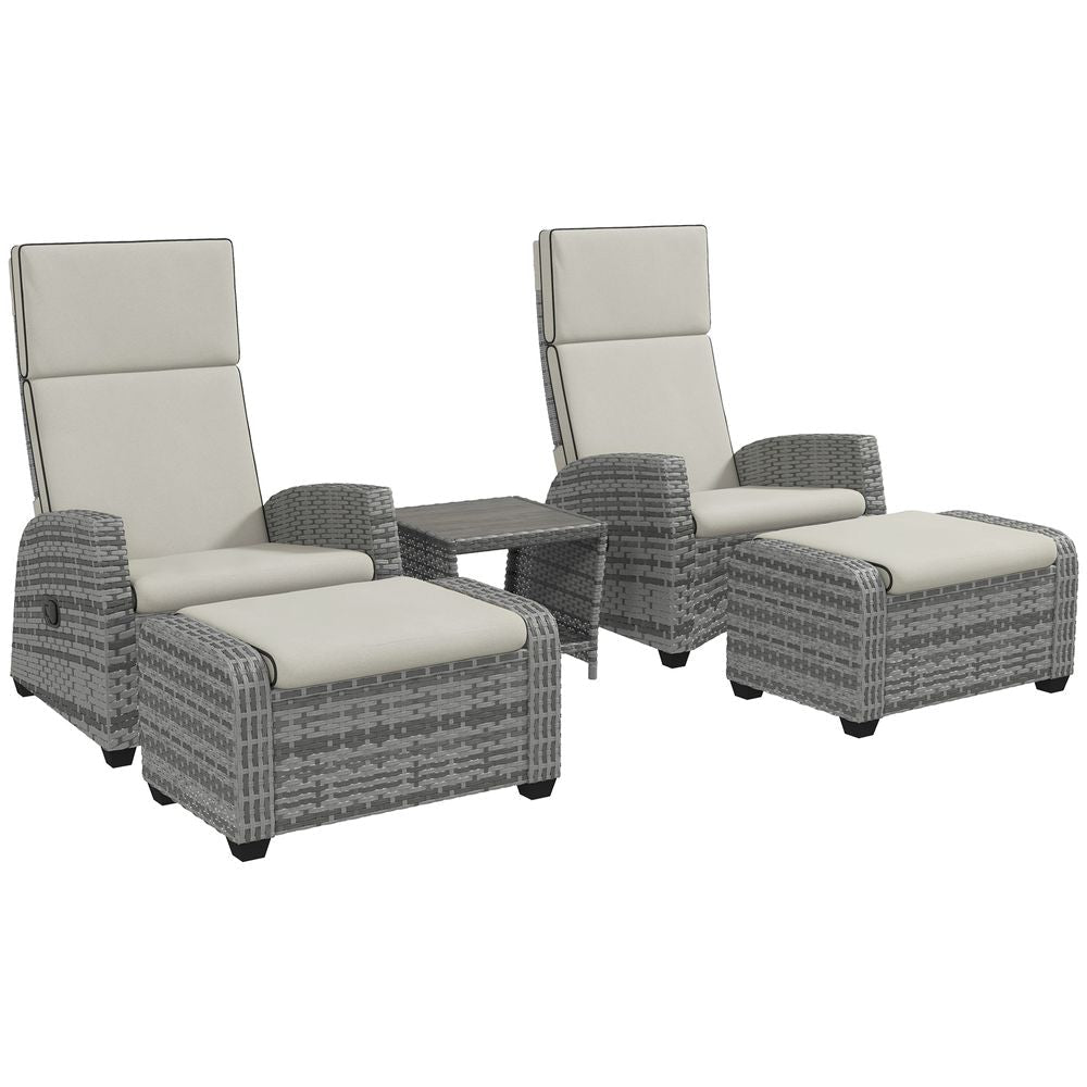 Premium 5 PC Rattan Garden Furniture Set - Reclining Chairs, Table - High-Quality PE Rattan - All-Weather Patio Collection