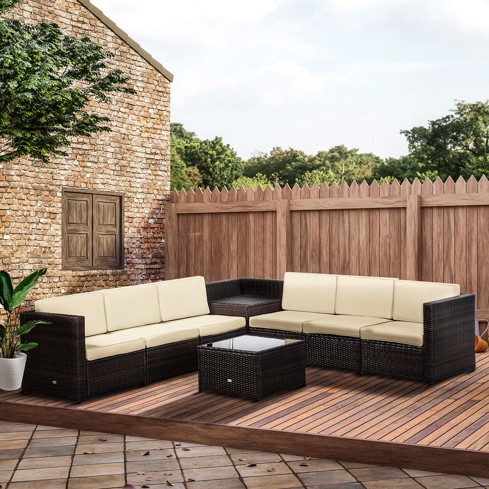 Premium Outsunny 6-Seater Rattan Sofa Set - Brown, Steel Frame - SGP Garden Ltd