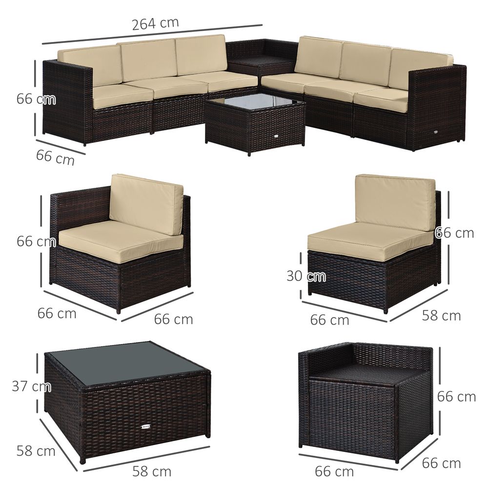 Premium Outsunny 6-Seater Rattan Sofa Set - Brown, Steel Frame - SGP Garden Ltd