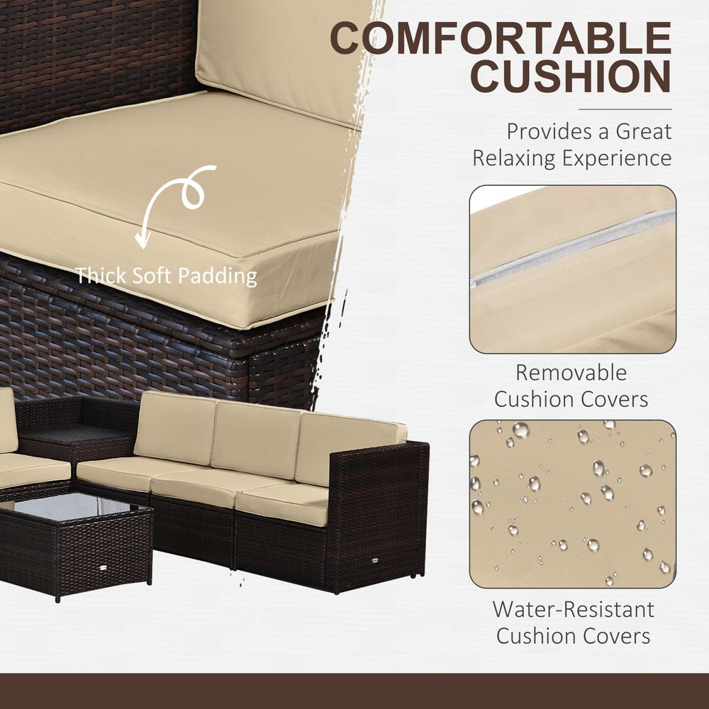 Premium Outsunny 6-Seater Rattan Sofa Set - Brown, Steel Frame - SGP Garden Ltd