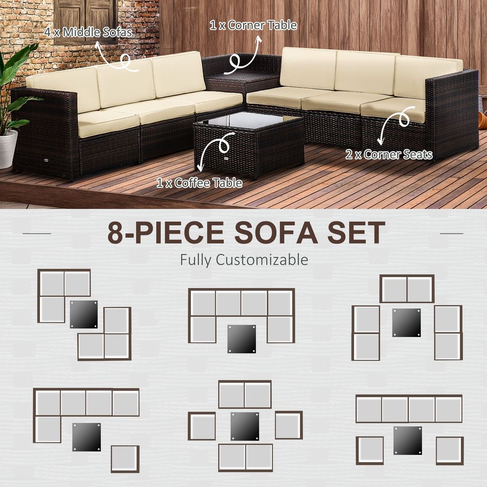 Premium Outsunny 6-Seater Rattan Sofa Set - Brown, Steel Frame - SGP Garden Ltd