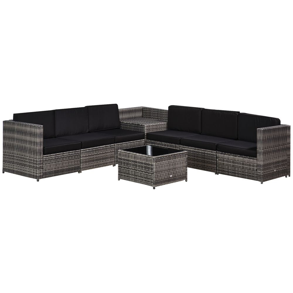 Premium Outsunny 6-Seater Rattan Sofa Set w/ Cushions, Steel Frame - Grey - SGP Garden Ltd