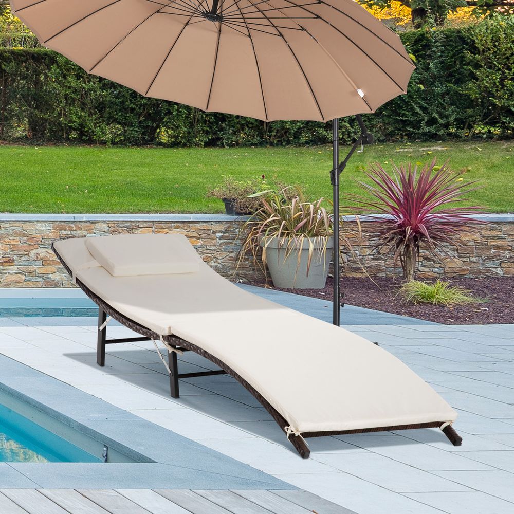 Premium Outsunny Folding Rattan Sun Lounger - Durable, Comfortable, Portable - Perfect for Your Outdoor Space - SGP Garden Ltd