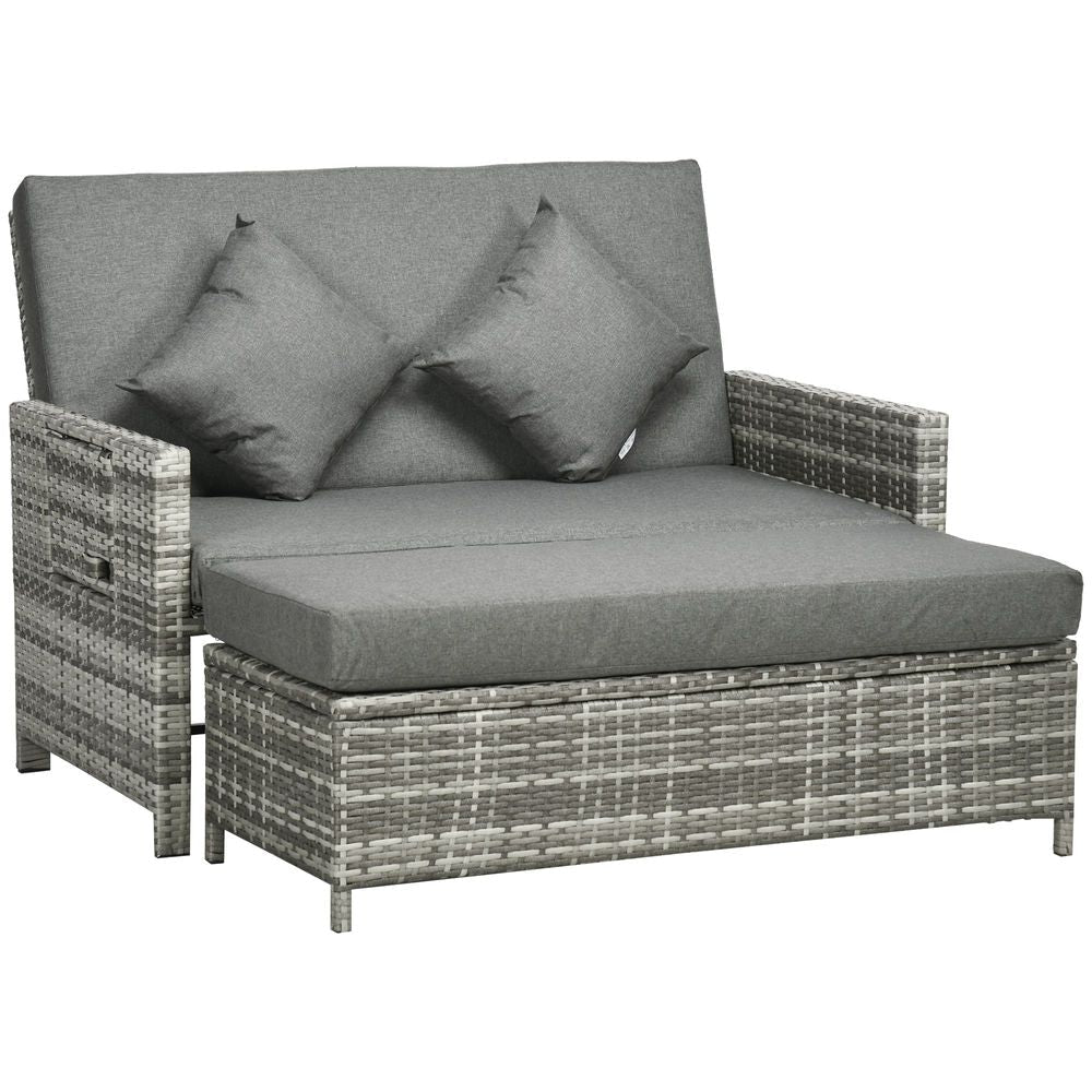 Premium Outsunny Garden Rattan Furniture Set - 2 Seater Patio Sun Lounger Daybed - SGP Garden Ltd