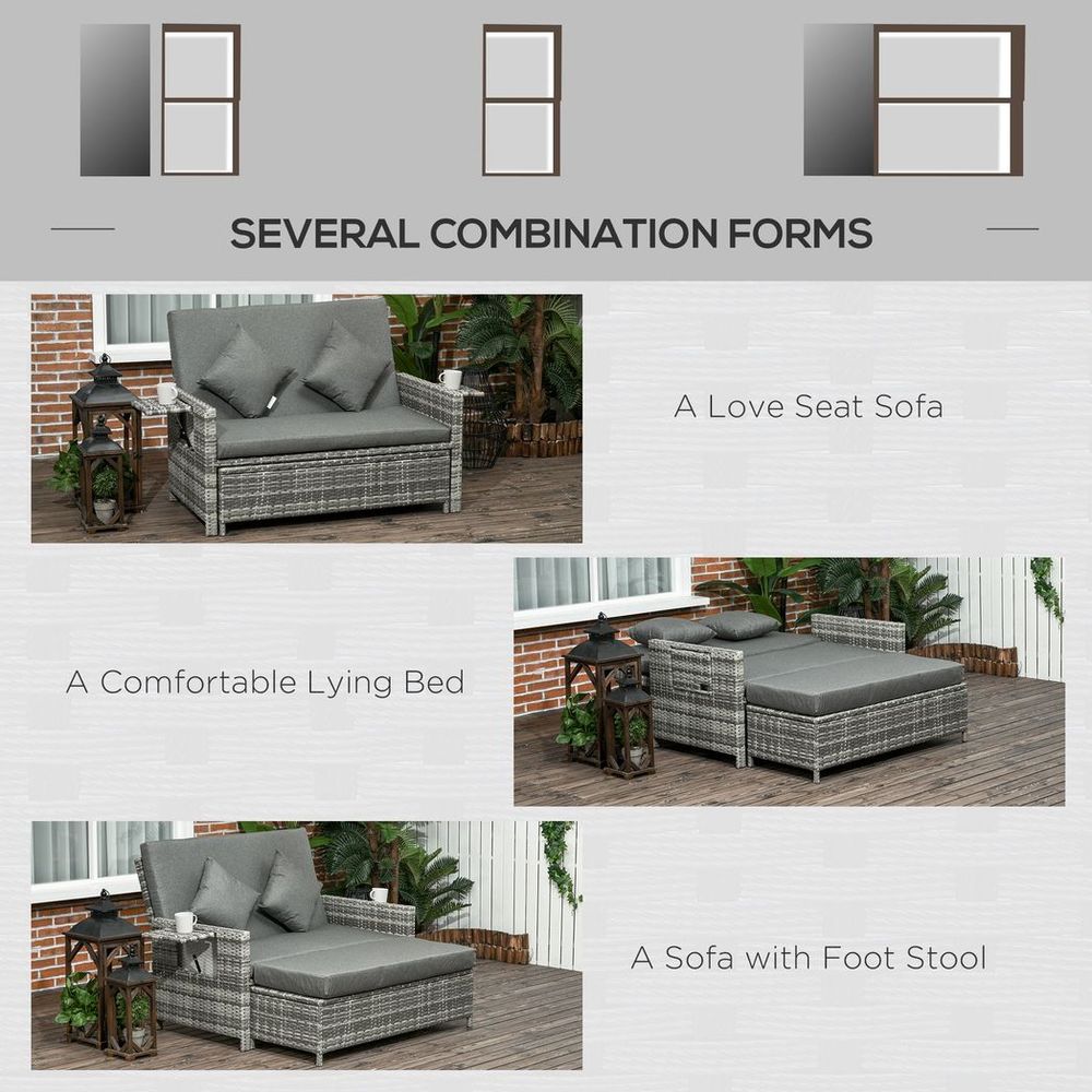 Premium Outsunny Garden Rattan Furniture Set - 2 Seater Patio Sun Lounger Daybed - SGP Garden Ltd
