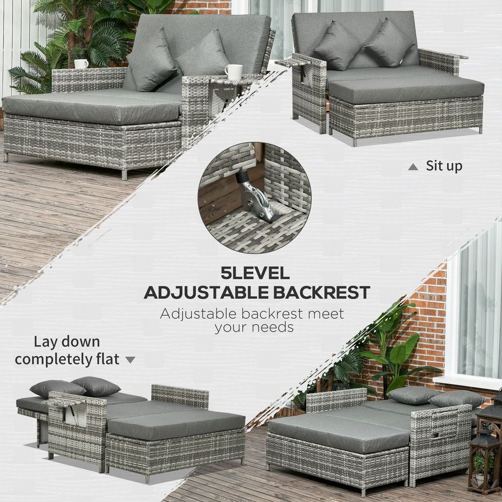 Premium Outsunny Garden Rattan Furniture Set - 2 Seater Patio Sun Lounger Daybed - SGP Garden Ltd