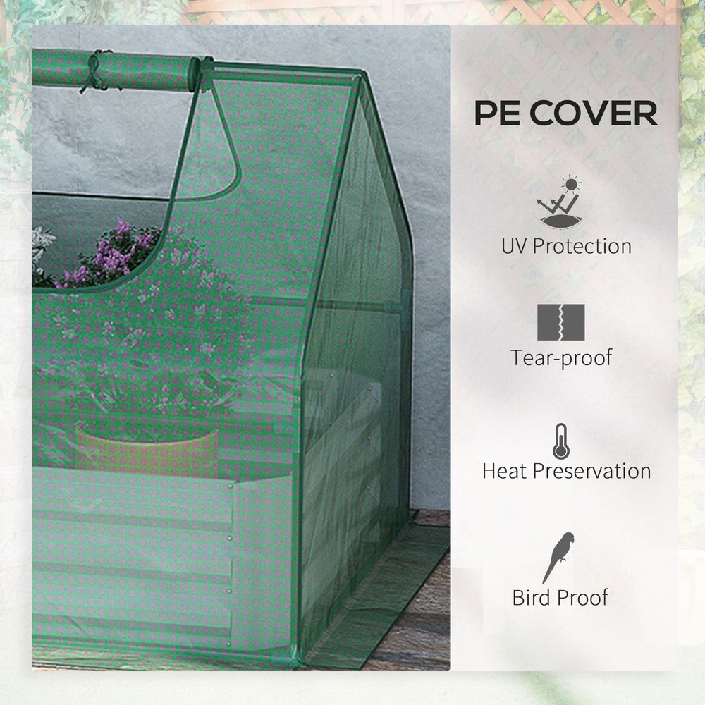 Premium Outsunny Raised Garden Bed Planter with Greenhouse - Large Window, Green Steel Frame - SGP Garden Ltd
