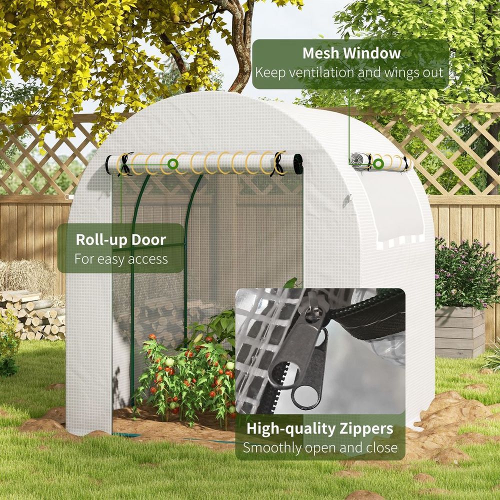 Premium Outsunny Walk-in Poly Greenhouse: Roll-up Window, Door, Steel Frame, White - SGP Garden Ltd