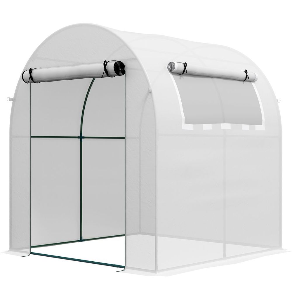 Premium Outsunny Walk-in Poly Greenhouse: Roll-up Window, Door, Steel Frame, White - SGP Garden Ltd