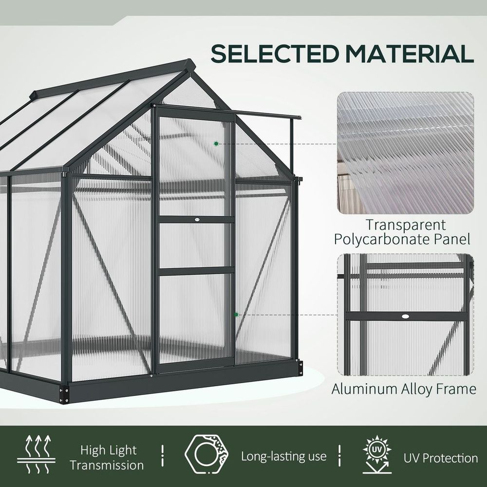 Premium Polycarbonate Walk-In Greenhouse | Aluminium Frame | 6x6ft | Slide Door - SGP Garden Ltd