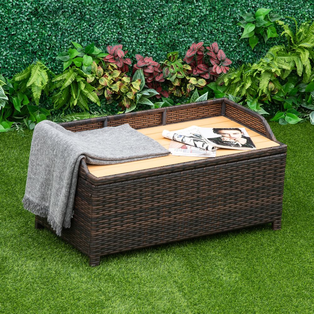 Premium Rattan Garden Storage - 102Lx51Wx51H cm Brown - Cabinet Cushion Box Chest - SGP Garden Ltd