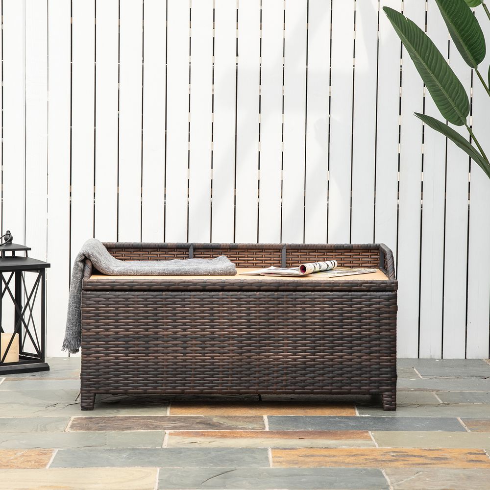 Premium Rattan Garden Storage - 102Lx51Wx51H cm Brown - Cabinet Cushion Box Chest - SGP Garden Ltd