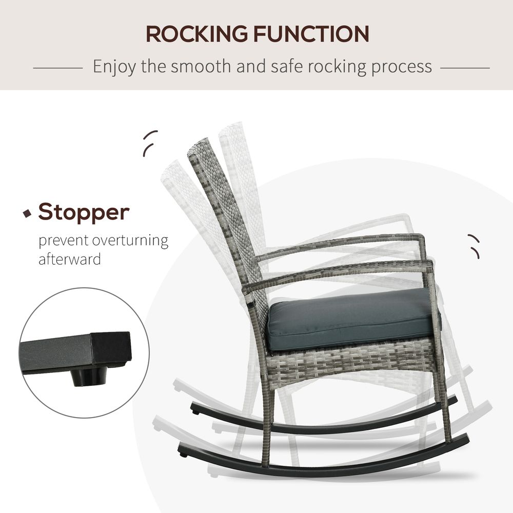 Premium Rattan Rocking Chair - Light Grey | Cushion Included - SGP Garden Ltd