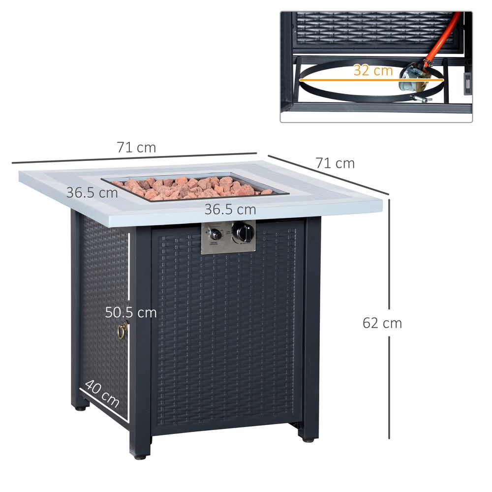 Premium Square Propane Fire Pit Table | Rattan Smokeless Heater with Lid & Lava Rocks - SGP Garden Ltd