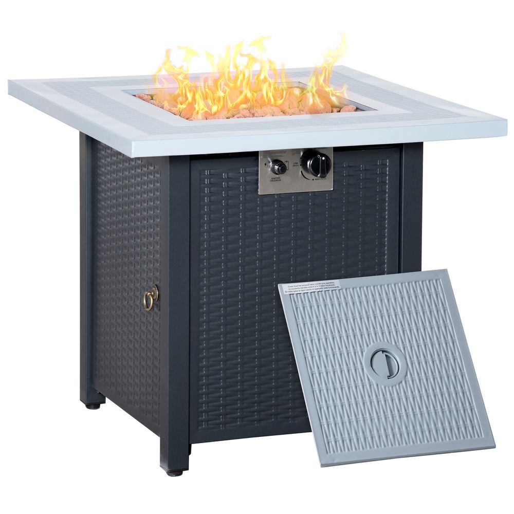 Premium Square Propane Fire Pit Table | Rattan Smokeless Heater with Lid & Lava Rocks - SGP Garden Ltd