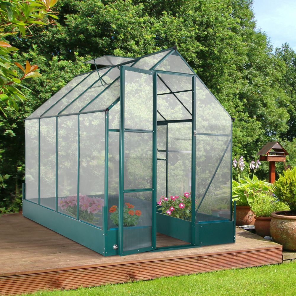 Premium Walk-in Greenhouse - Aluminum Frame, Polycarbonate Panels, Plant Bed - SGP Garden Ltd