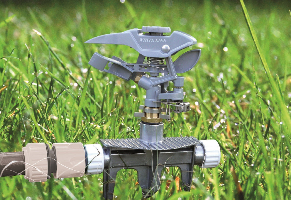 Pulsating Lawn Sprinkler - Triton White Line Garden Hose Pipe Garden Watering - SGP Garden Ltd