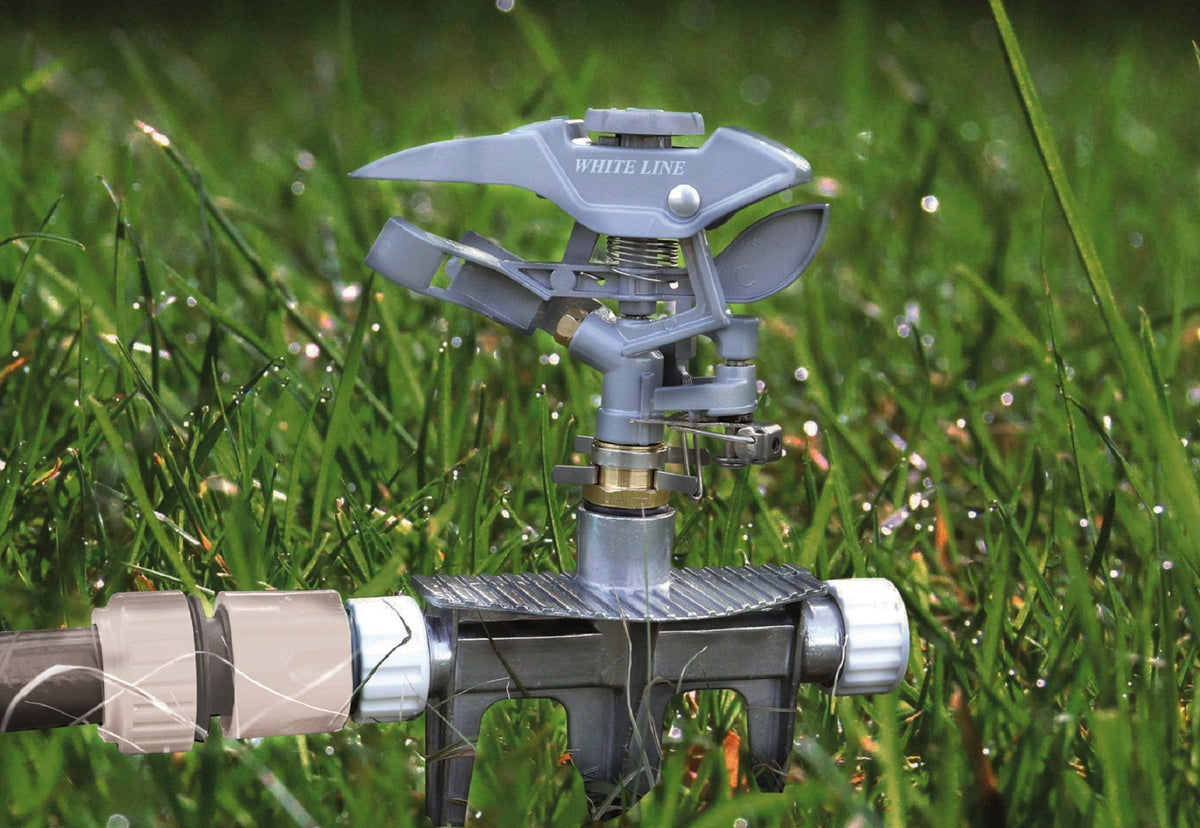 Pulsating Lawn Sprinkler - Triton White Line Garden Hose Pipe Garden Watering - SGP Garden Ltd