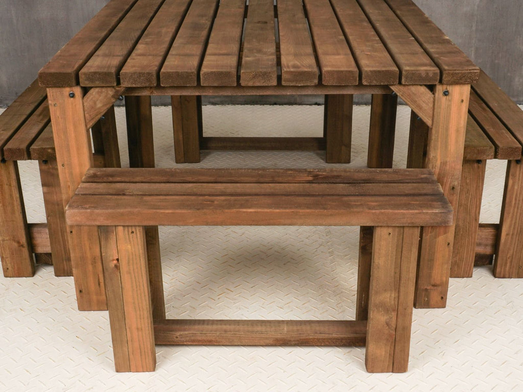 QUADRUM Picnic Table With 4 Benches - Rustic Finish - SGP Garden Ltd