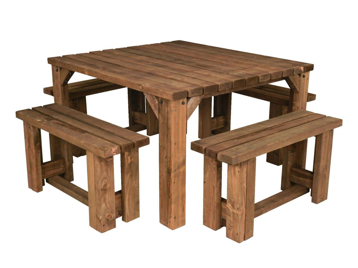 QUADRUM Picnic Table With 4 Benches - Rustic Finish - SGP Garden Ltd
