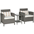 Rattan 2 Seater Patio Bistro Set with Cushion Pillow - Grey, Cream White - SGP Garden Ltd