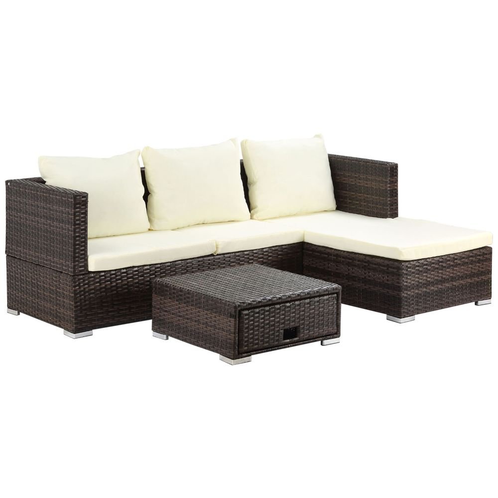 Rattan Garden Sofa Set Storage Table Wicker Patio Lounger 4-Seater Brow - SGP Garden Ltd