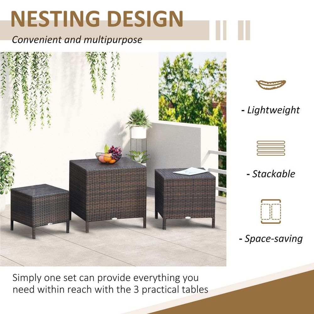 Rattan Nesting Table Set Three Piece Stacking Coffee Side Garden - SGP Garden Ltd