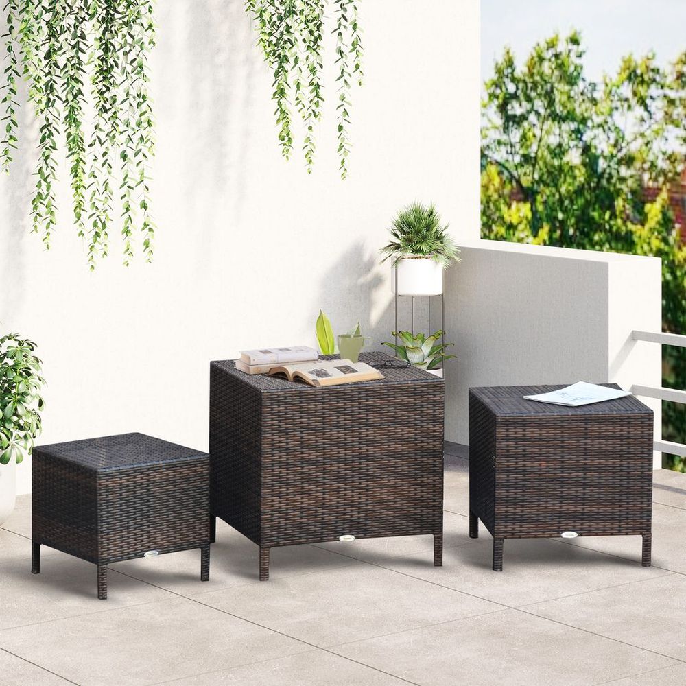 Rattan Nesting Table Set Three Piece Stacking Coffee Side Garden - SGP Garden Ltd