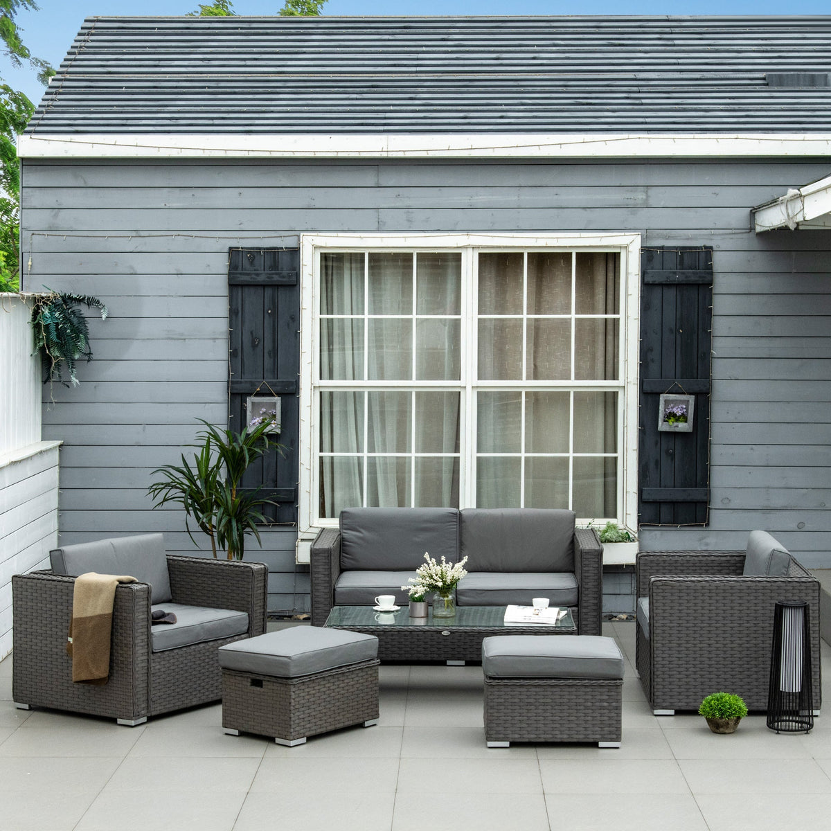 Rattan Set, 6 PC-Grey - SGP Garden Ltd