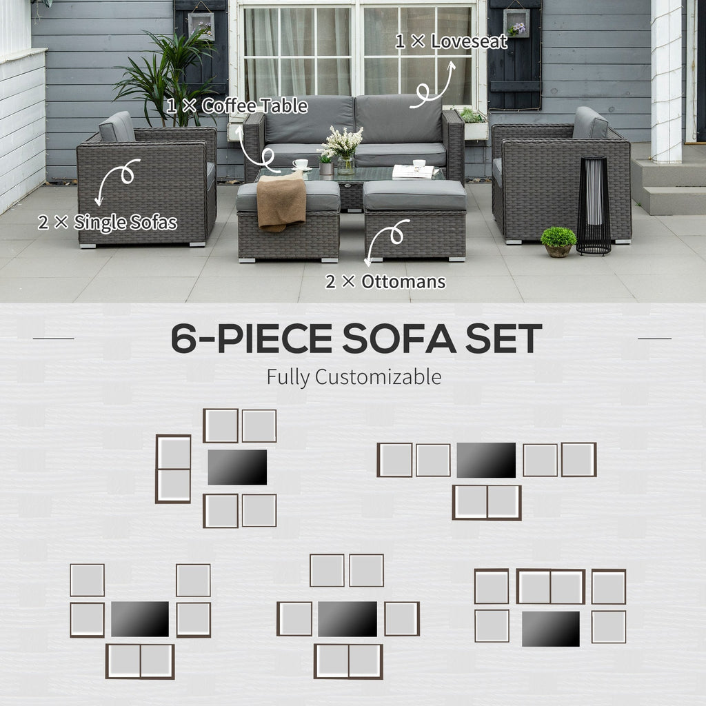 Rattan Set, 6 PC-Grey - SGP Garden Ltd