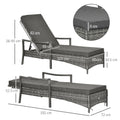 Rattan Single Sun Lounger Reclining Chair 4 Adjustable Backrest & Cushion Grey - SGP Garden Ltd