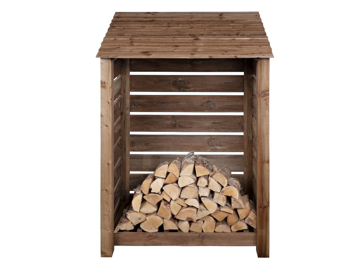 Slatted Wooden Log Store W-119cm, H-126cm or 180cm, D-88cm - Brown Finish - SGP Garden Ltd