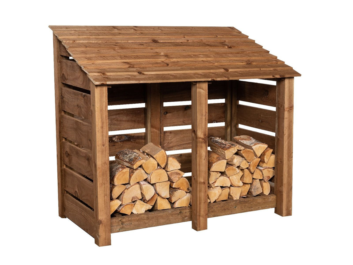 Slatted Wooden Log Store W-146cm, H-126cm or 180cm, D-88cm - Brown Finish - SGP Garden Ltd