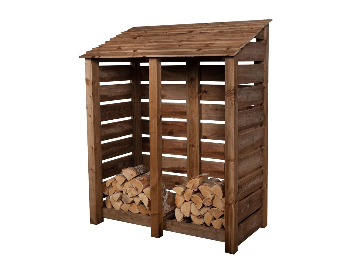 Slatted Wooden Log Store W-146cm, H-126cm or 180cm, D-88cm - Brown Finish - SGP Garden Ltd