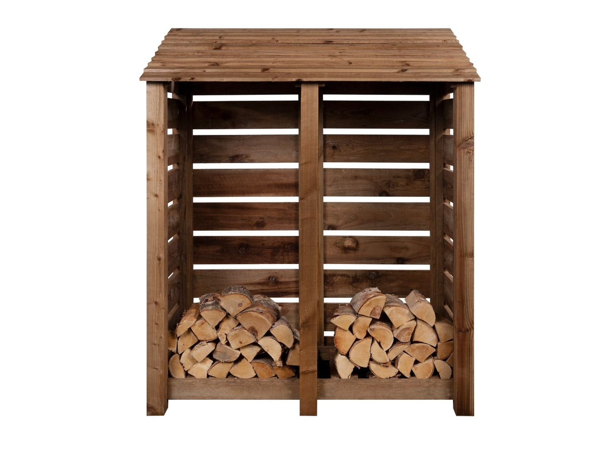 Slatted Wooden Log Store W-146cm, H-126cm or 180cm, D-88cm - Brown Finish - SGP Garden Ltd