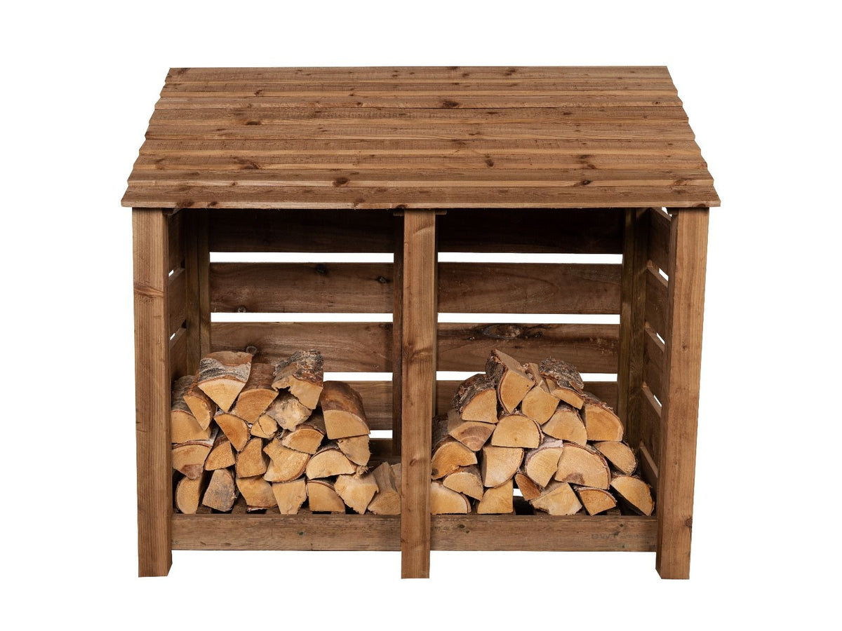 Slatted Wooden Log Store W-146cm, H-126cm or 180cm, D-88cm - Brown Finish - SGP Garden Ltd