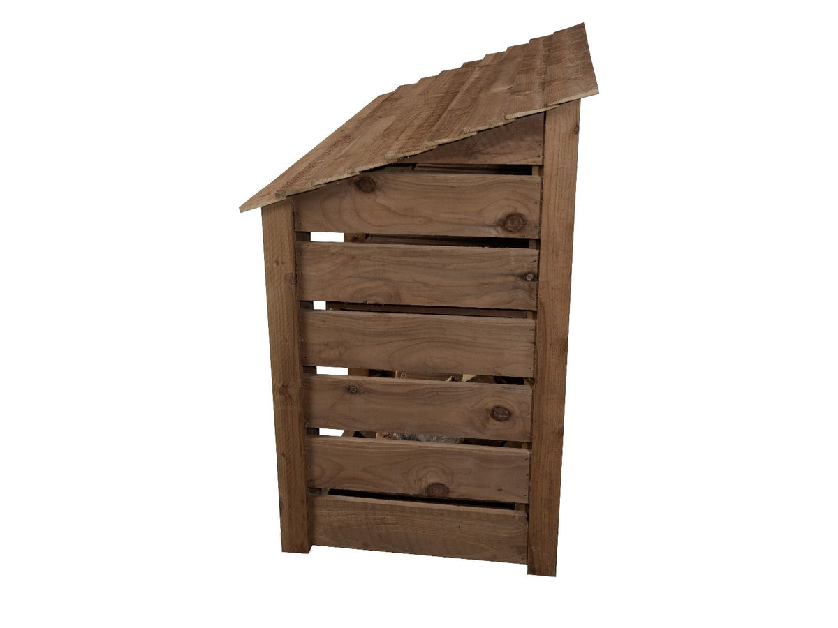 Slatted Wooden Log Store W-187cm, H-126cm or 180cm, D-88cm - Brown Finish - SGP Garden Ltd
