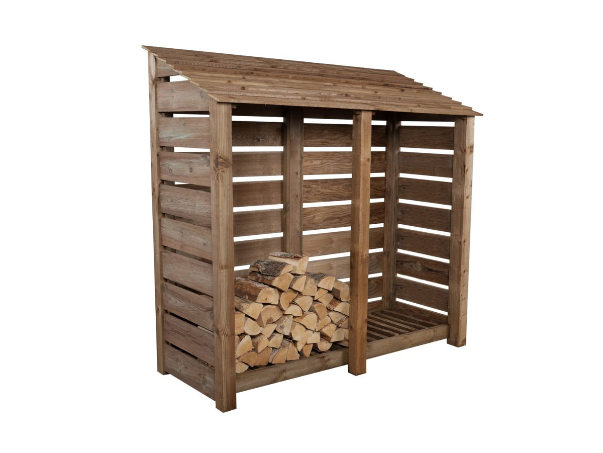 Slatted Wooden Log Store W-187cm, H-126cm or 180cm, D-88cm - Brown Finish - SGP Garden Ltd
