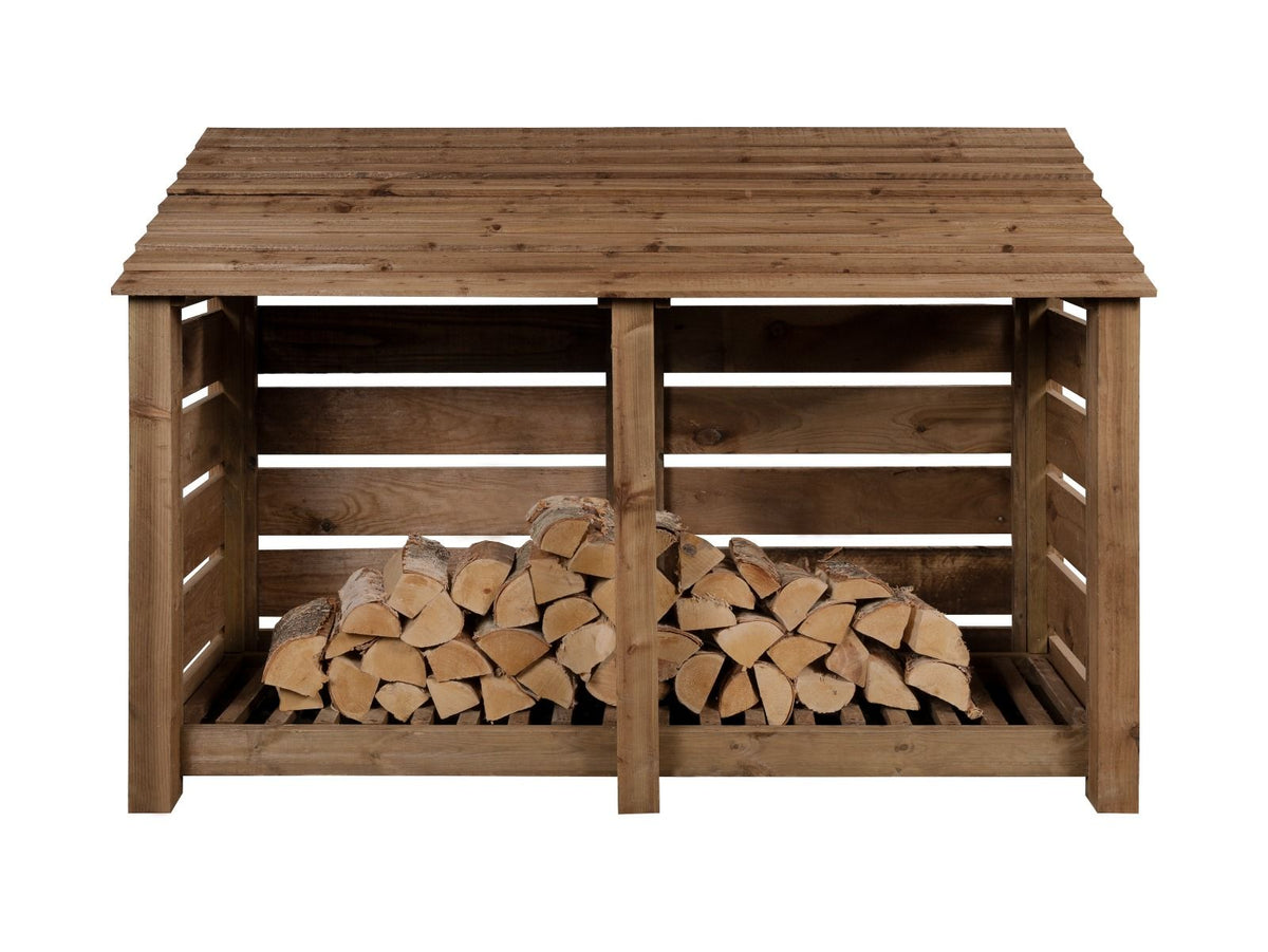 Slatted Wooden Log Store W-187cm, H-126cm or 180cm, D-88cm - Brown Finish - SGP Garden Ltd