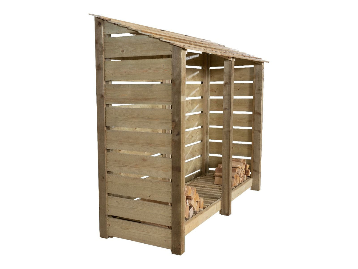 Slatted Wooden Log Store W-227cm, H-126cm or 180cm, D-88cm - SGP Garden Ltd