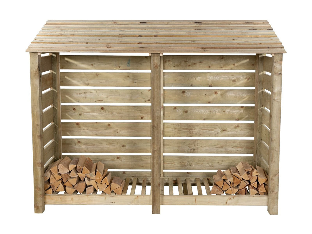 Slatted Wooden Log Store W-227cm, H-126cm or 180cm, D-88cm - SGP Garden Ltd