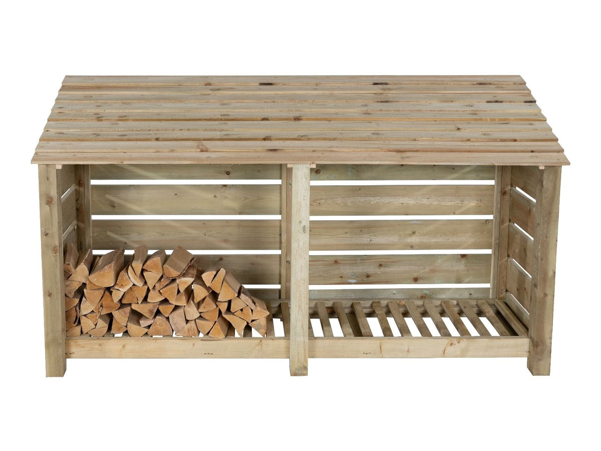 Slatted Wooden Log Store W-227cm, H-126cm or 180cm, D-88cm - SGP Garden Ltd