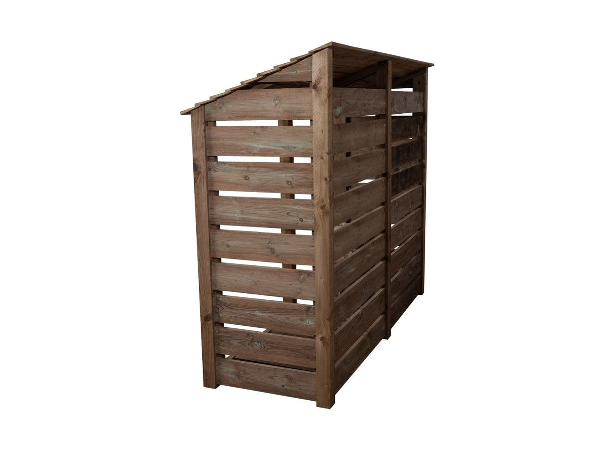 Slatted Wooden Log Store W-227cm, H-126cm or 180cm, D-88cm - Brown Finish - SGP Garden Ltd