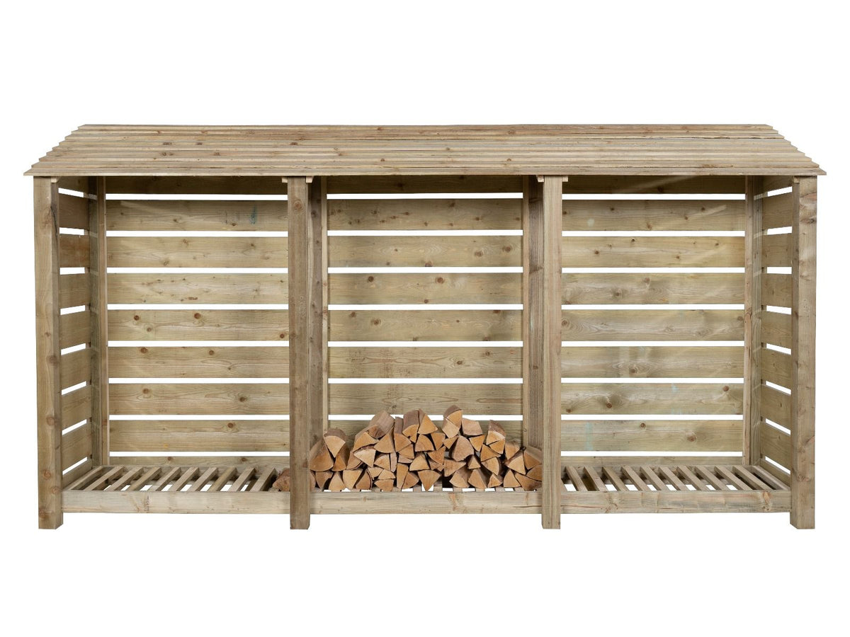 Slatted Wooden Log Store W-335cm, H-126cm or 180cm, D-88cm - SGP Garden Ltd