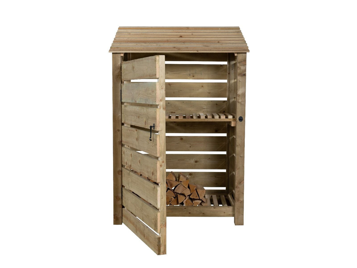 Slatted Wooden Log Store with Door and Shelf W-119cm, H-126cm Or 180cm, D-88cm - SGP Garden Ltd