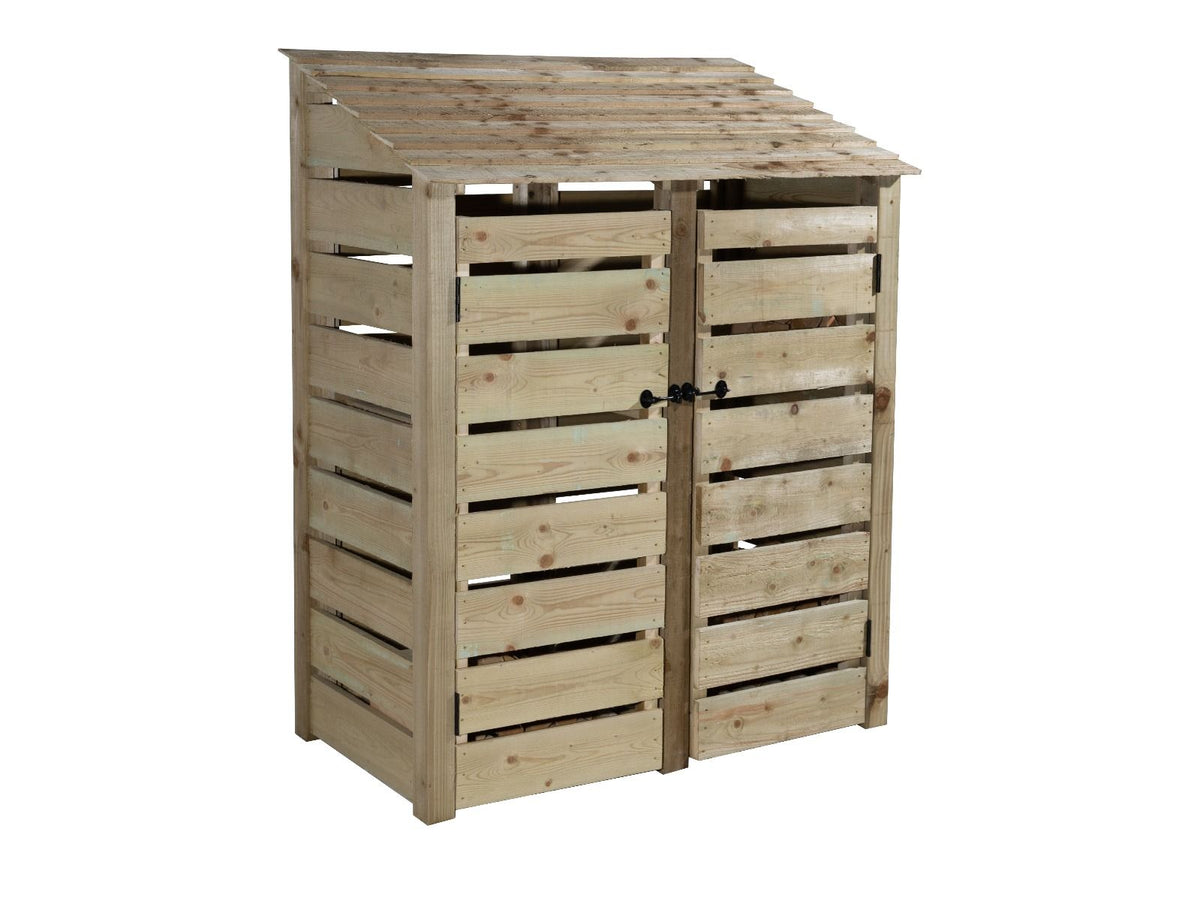 Slatted Wooden Log Store with Door and Shelf W-146cm, H-126cm or 180cm, D-88cm - SGP Garden Ltd