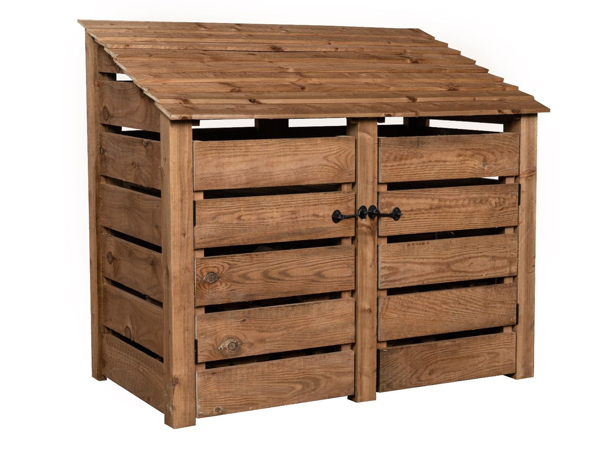 Slatted Wooden Log Store with Door and Shelf W-146cm, H-126cm or 180cm, D-88cm - Brown Finish - SGP Garden Ltd